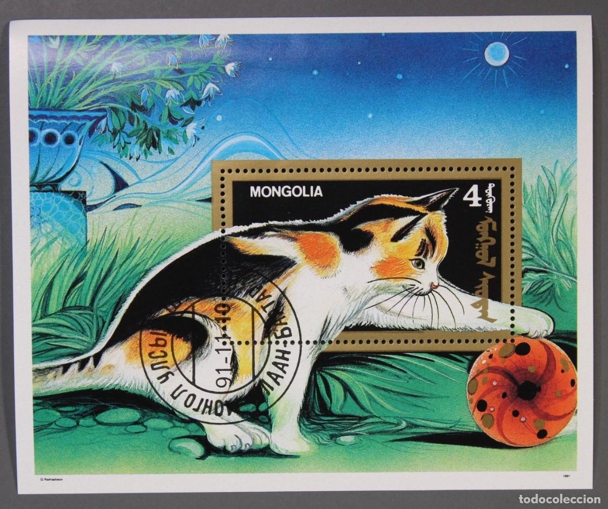 Sellos: MONGOLIA 1991 SHEET USED MNH CATS GATTI CHATS GATOS KATZEN