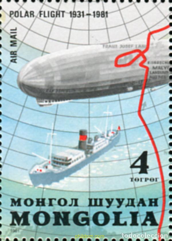 Sellos: 124686 MNH MONGOLIA 1981 50 ANIVERSARIO DEL PRIMER VUELO POLAR DEL ZEPPELIN