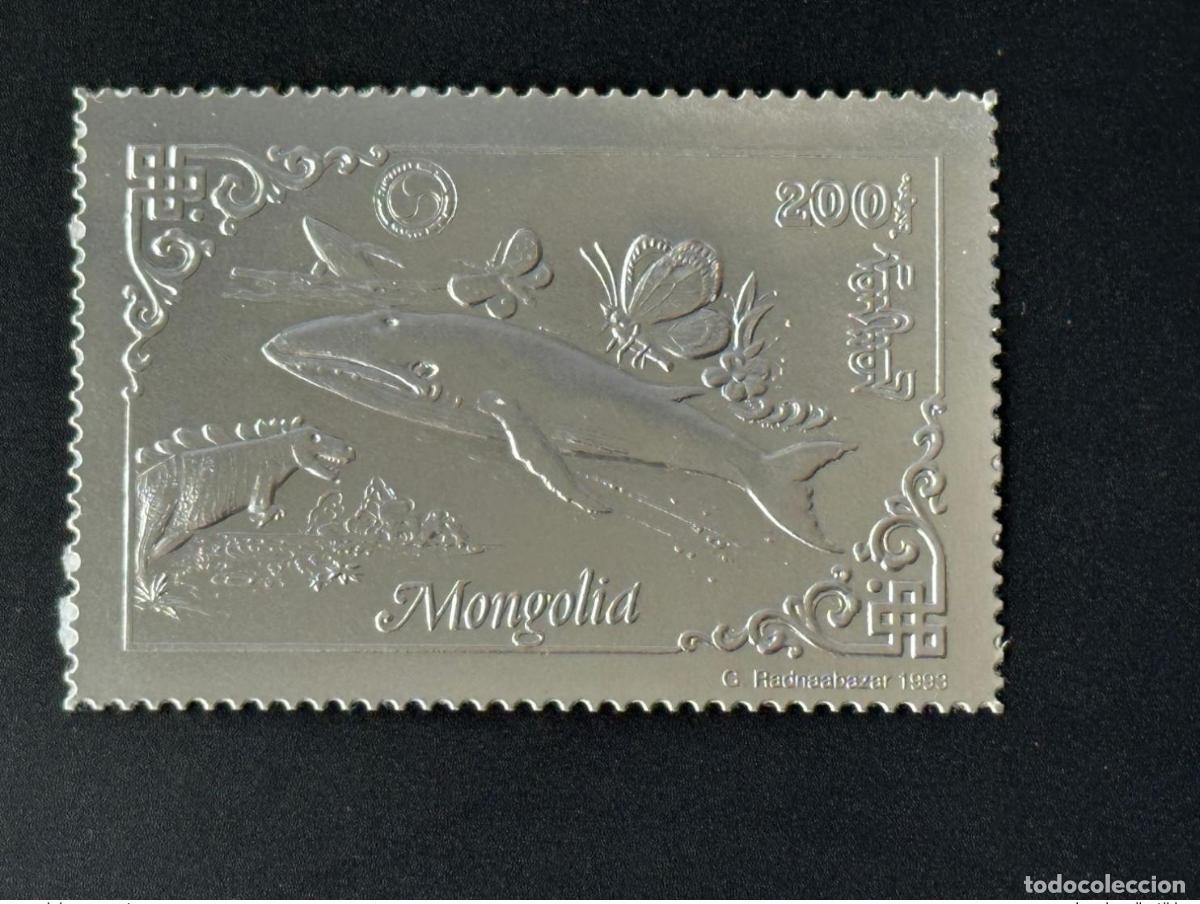 Sellos: Mongolia 1993 Mi. 2472 A Silver Rotary Lions Dinosaurio Ballena Wale Butterfly