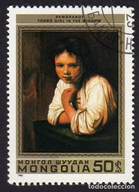 Sellos: Mongolia. Rembrandt. Joven en la ventana. 1981. YT-1133. usado