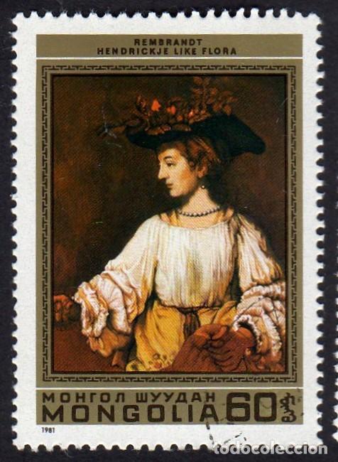 Sellos: Mongolia. Rembrandt. Saskia con flor. 1981. YT-1134. usado