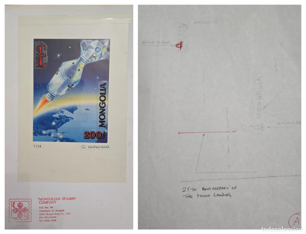 Sellos: O) 1994 MONGOLIA, ARTWORK, APOLLO 11 SATELLITE, FIRST MANNED MOON LANDING, ORIGINAL SIGNATURE ARTIST