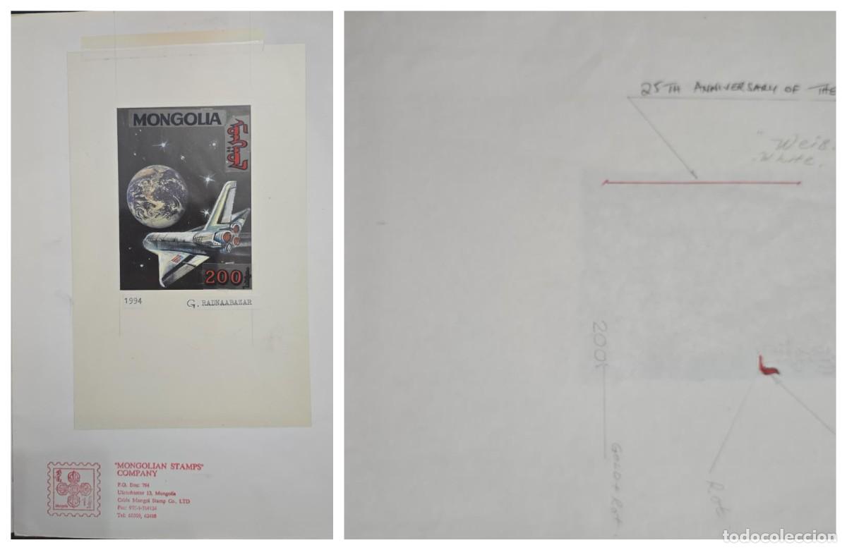 Sellos: O) 1994 MONGOLIA, ARTWORK, SPACE,SHUTTLE, EARTH, FIRST MANNED MOON LANDING, SCT 2172, ORIGINAL SIGNA