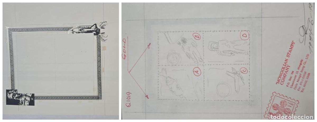 Sellos: O) 1994 MONGOLIA, ARTWORK, SPACE, FIRST MANNED MOON, LANDING, TRANS LUNAR INJECTON, ASTRONAUT ON MOO