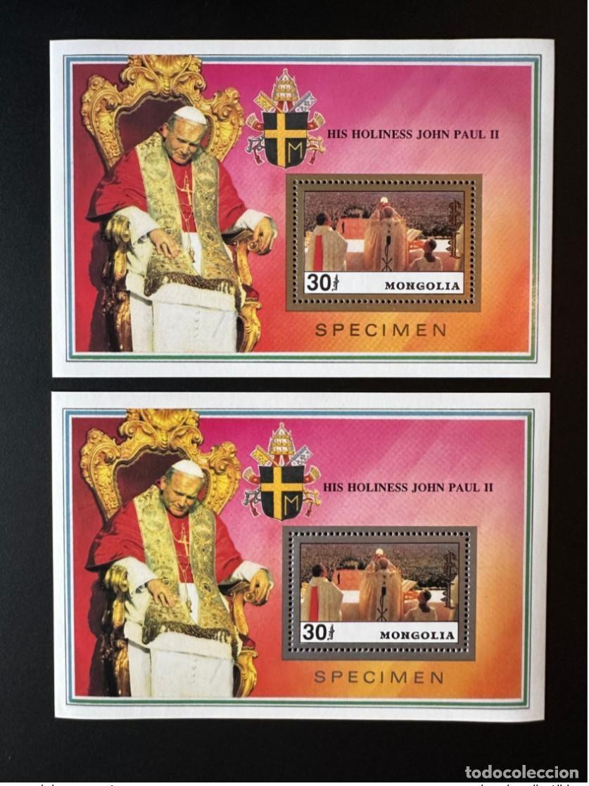 Sellos: Mongolia 1992 Mi. Bl. 195 a/b ESP&Eacute;CIMEN de plata y oro Papa Juan Pablo II