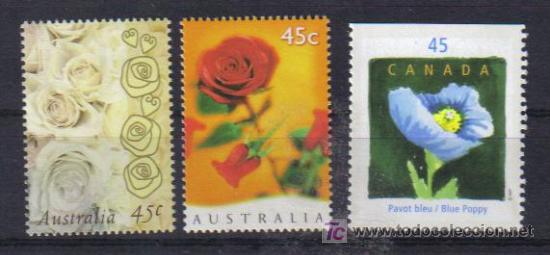 Sellos: AUSTRALIA CANADA FLORES ROSAS - Foto 1