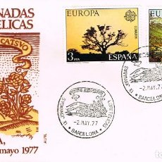 Sellos: EDIFIL 2413/4, EUROPA 1977, PARQUE NACIONAL DE DOÑANA Y ORDESA, PRIMER DIA LOPETELICAS2-5-1977 ALFIL