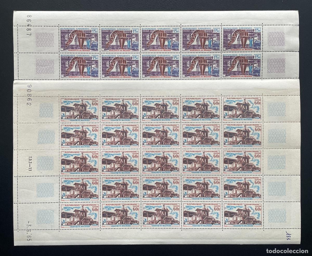 Selos: Gab&oacute;n 1965 YT 180-181 tabl&oacute;n manganeso Moanda uranio Mounana minas
