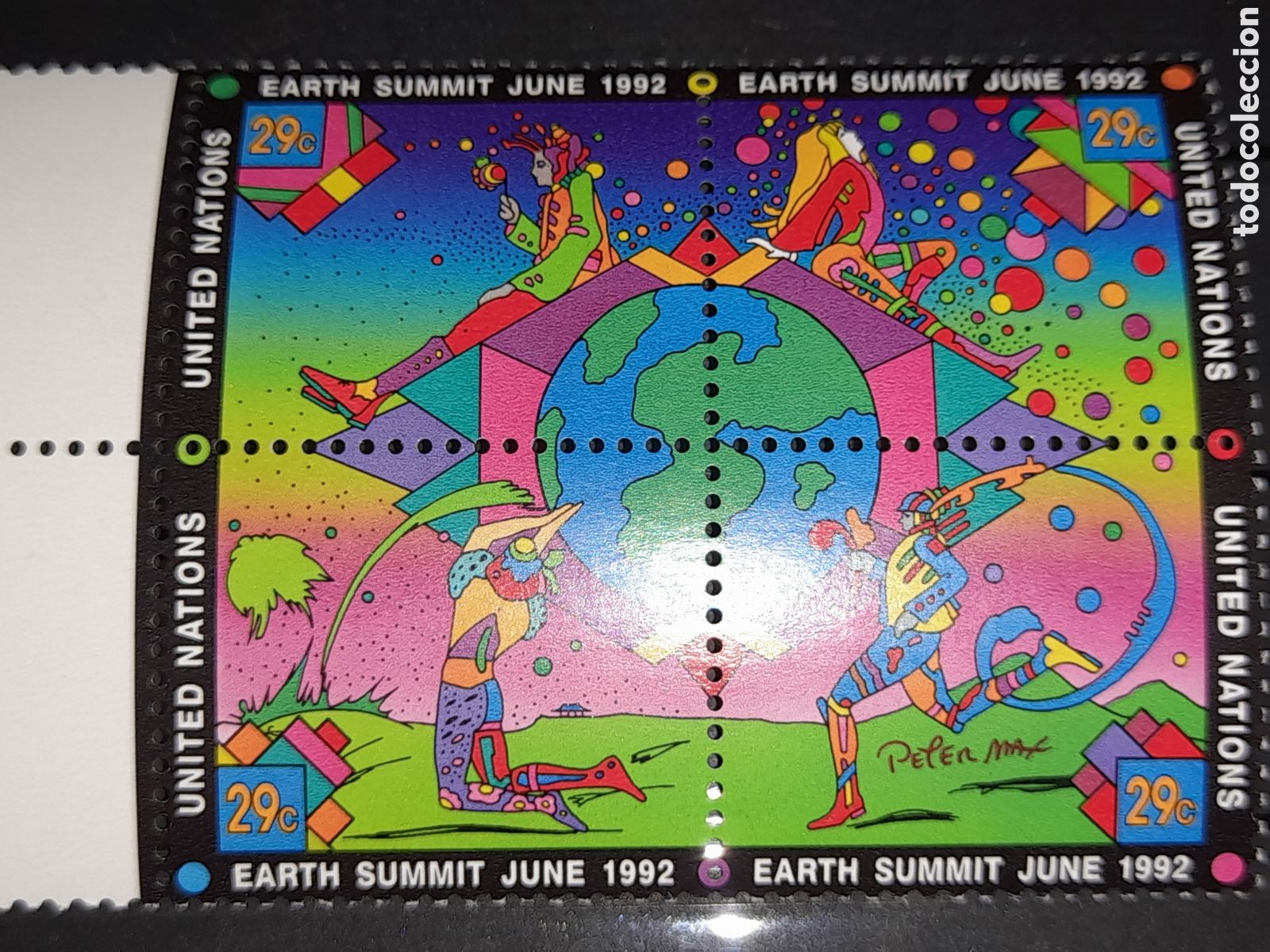 Sellos: Sello N. Unidas, N. York nuevo 1992.2 conferencia medio ambiente. Tierra. Globo terr&aacute;queo. Planeta.
