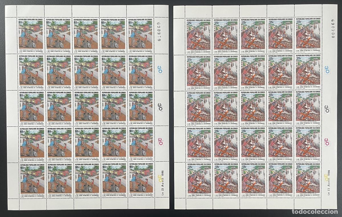 Sellos: Congo 1986 YT 774-775 hoja de tabl&oacute;n d&iacute;a internacional del medio ambiente
