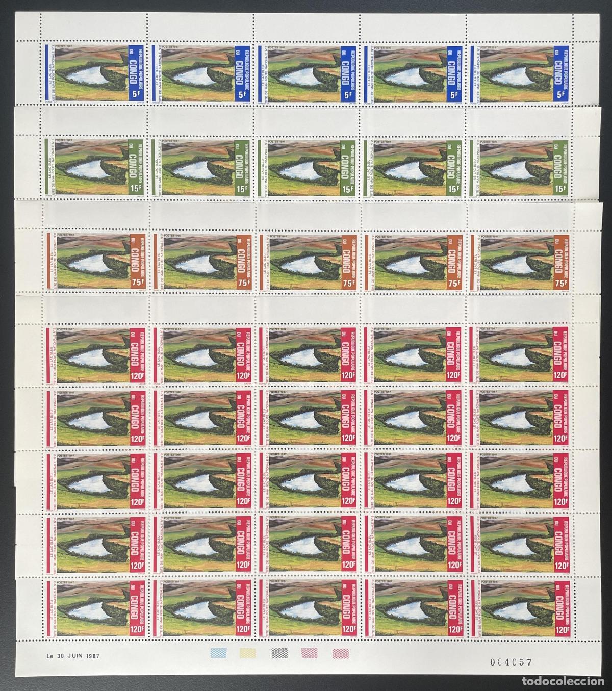 Sellos: Congo 1987 YT 797-800 tabl&oacute;n sitio tur&iacute;stico Carretera nacional Lac Bleu Mah