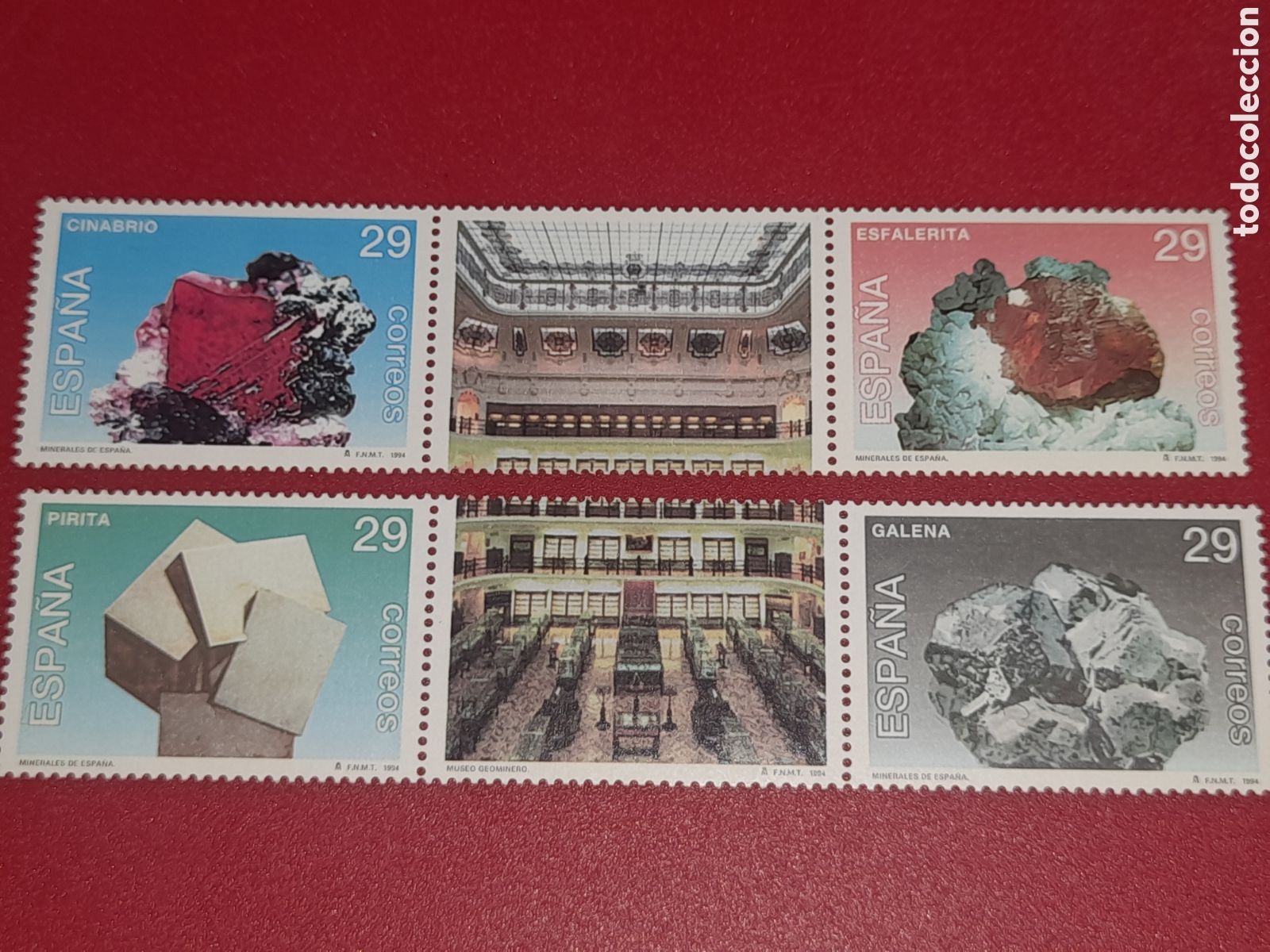 Sellos: Sello Espa&ntilde;a nuevo 1994. Museo. Geolog&iacute;a. Minerales. Rocas. Purita. Cinabrio. Esfalerita. Galena. Na