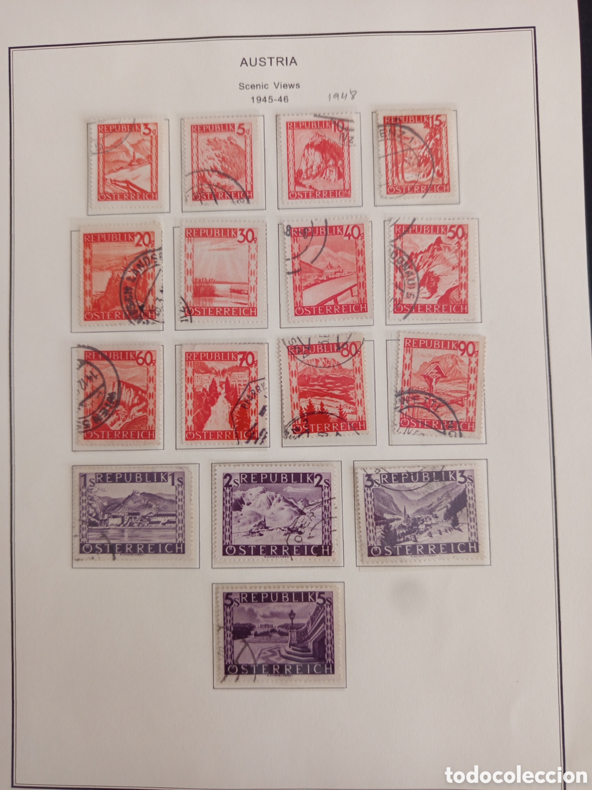 Sellos: AUSTRIA, 1948. Paisajes. Yvert 697/711. Ver fotos. Pedido m&iacute;nimo 3 &euro;. Serie completa