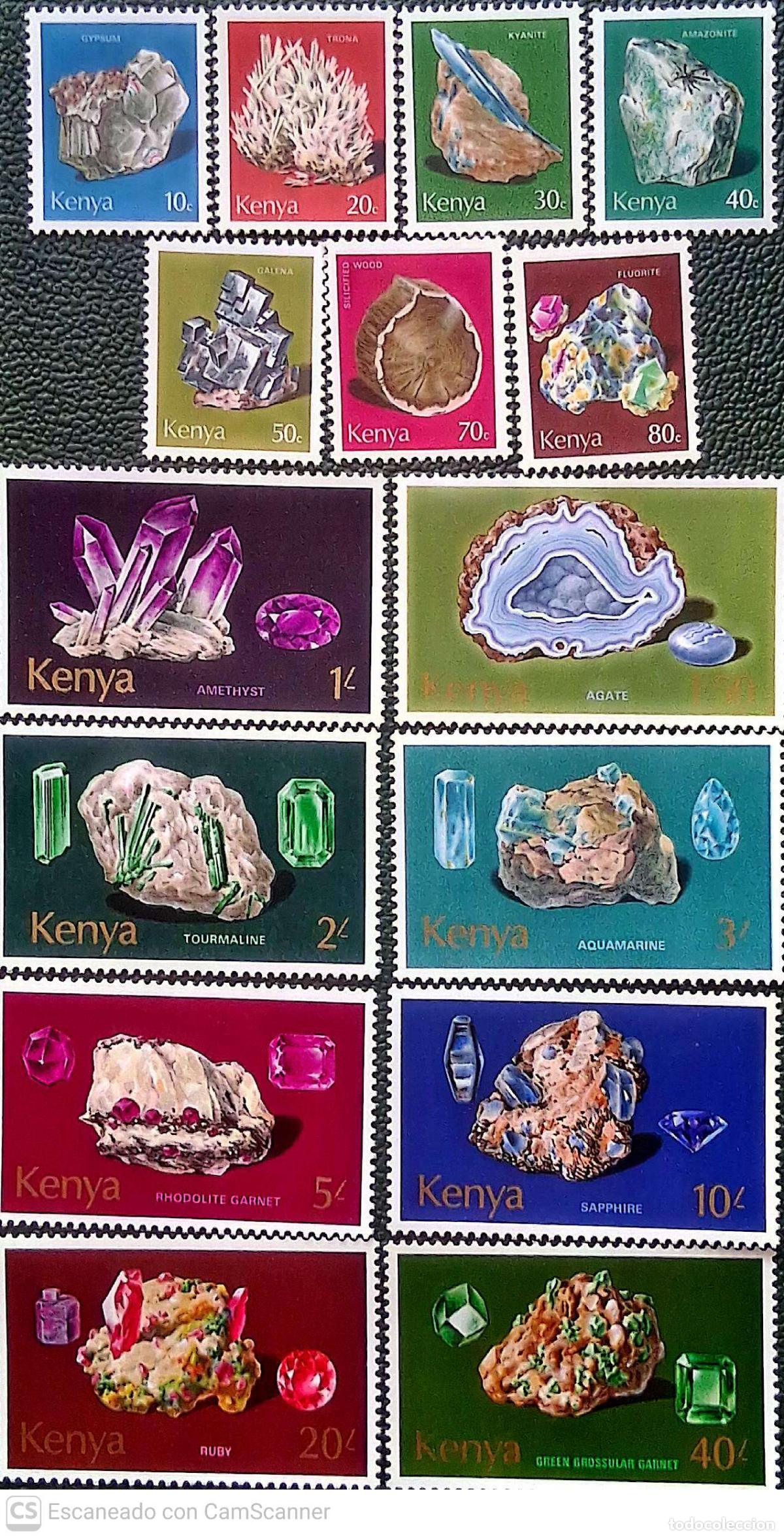 Sellos: Kenia. 95/109 Serie b&aacute;sica: Minerales. 1977. Sellos nuevos y numeraci&oacute;n Yvert.