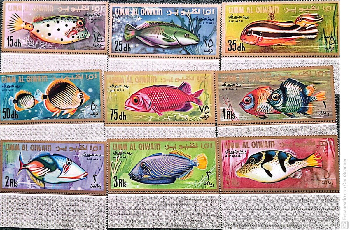 Sellos: Um Al Qiwain. A 10 Peces del Golgo P&eacute;rsico (10). 1967. Sellos nuevos y numeraci&oacute;n Yvert.