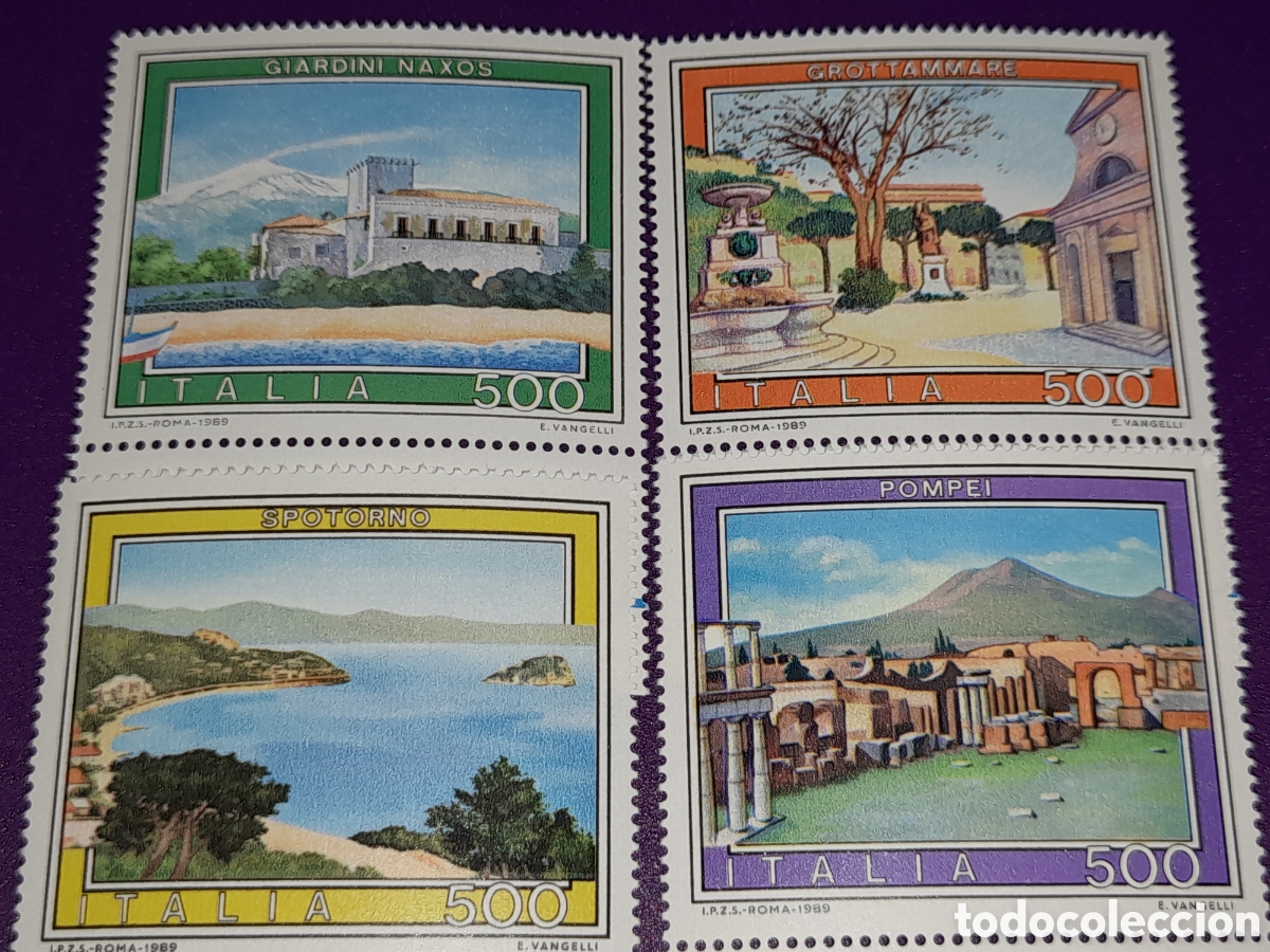 Sellos: Sello Italia nuevo 1989. Turismo. Arquitectura. Vistas. Pompeyo. Arqueolog&iacute;a. Costa. Naturaleza. J
