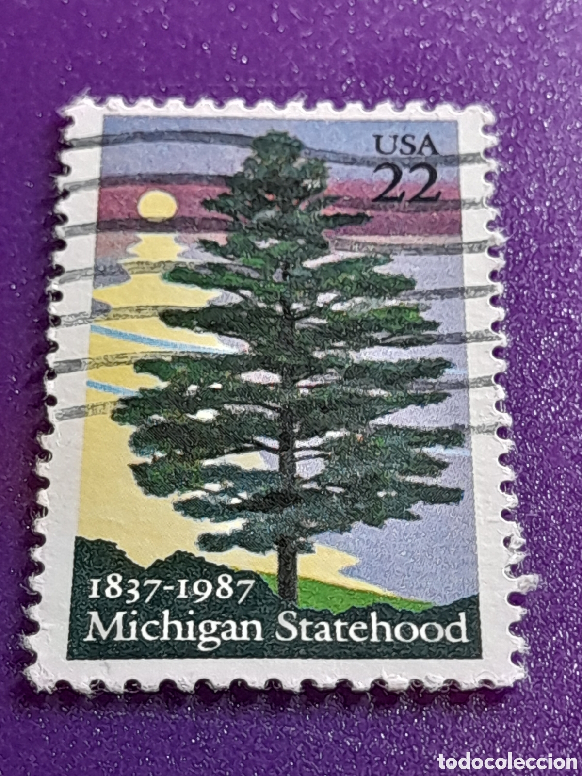 Sellos: Sello Estados Unidos mtdo/udo 1987. 150Aniv estado Michigan. &Aacute;rboles. Flora. Naturaleza.