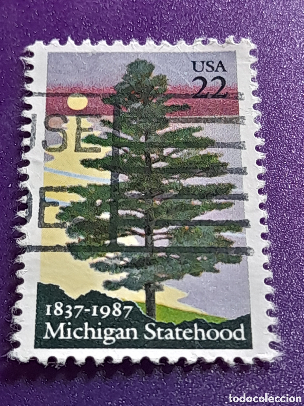 Sellos: Sello Estados Unidos mtdo/udo 1987. 150Aniv estado Michigan. &Aacute;rboles. Flora. Naturaleza.