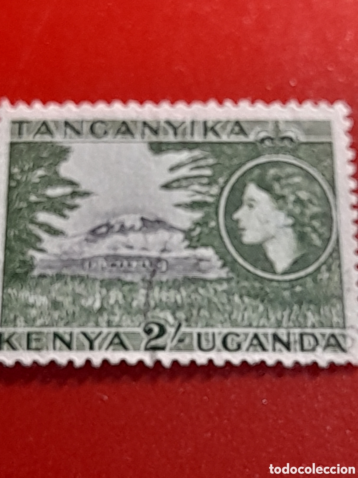 Sellos: Sello (1/7) Kenia - Uganda - Tanganika mtdo 1954. Isabel II. Monta&ntilde;a. Kilimanjaro. Naturaleza arbo