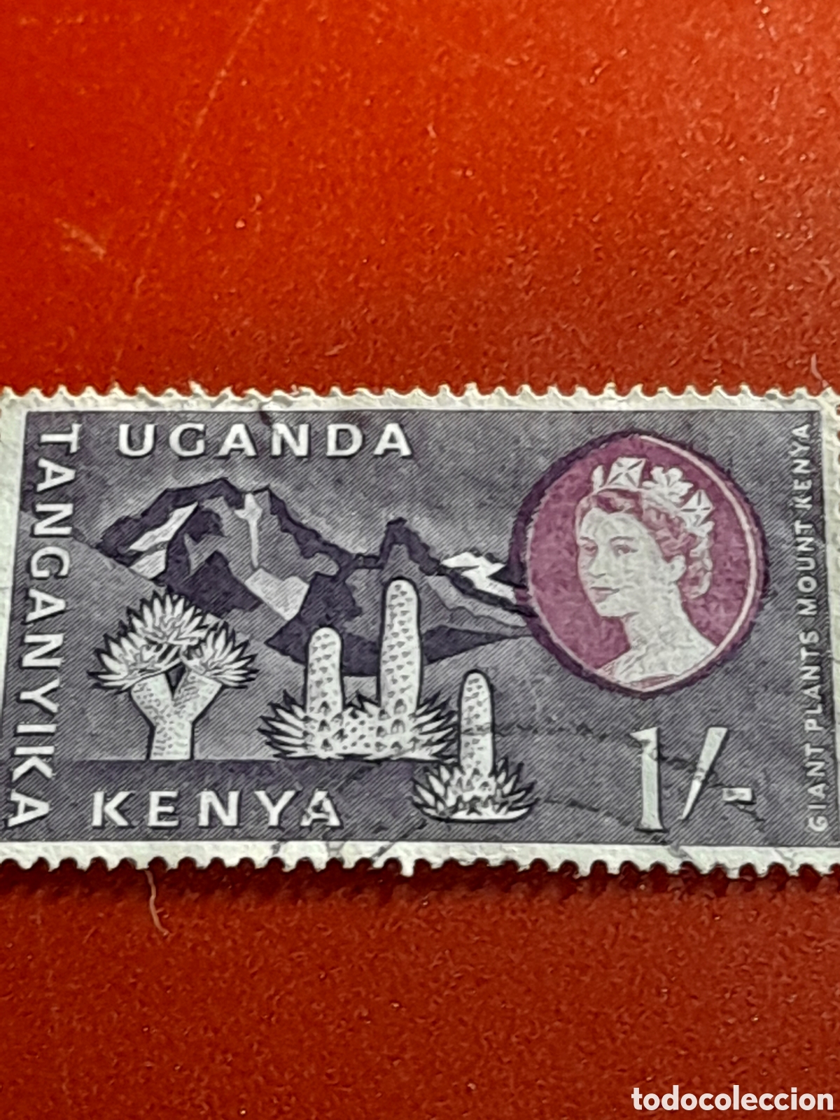 Sellos: Sello (1/7) Kenia - Uganda - Tanganika mtdo 1954. Isabel II. Fauna. Cactus. Flora. Monta&ntilde;a. Naturale