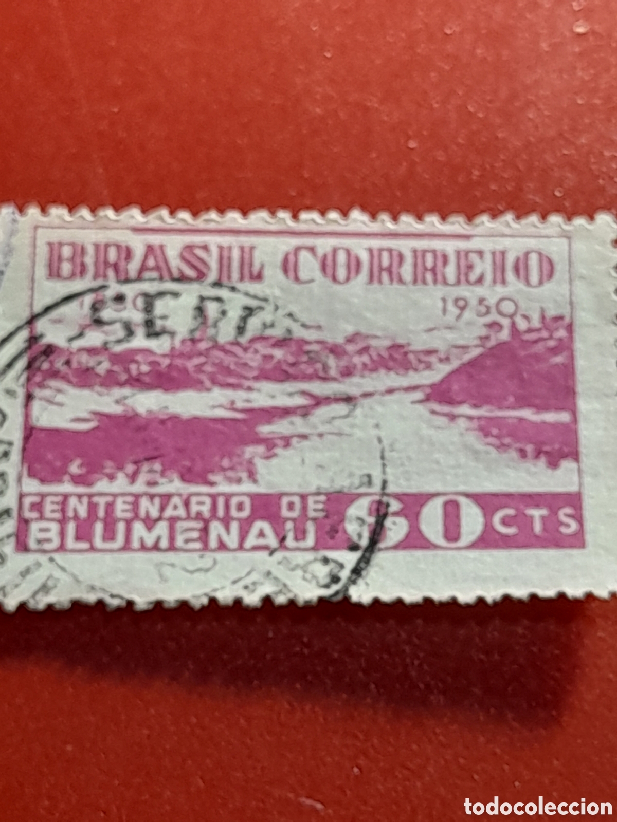 Selos: Sello Brasil mtdo/udo 1950. 100Aniv Fundaci&oacute;n Blumenau. Municipio. Ciudad. R&iacute;o. Naturaleza. Histori