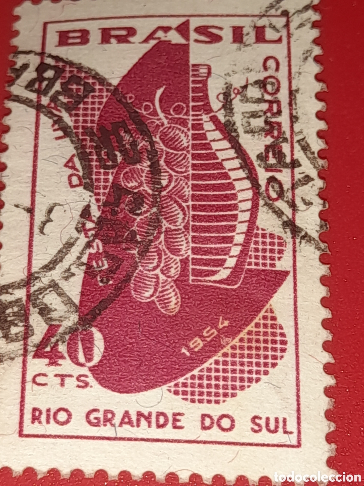 Sellos: Sello Brasil mtdo/udo 1953. Festival de la uva. Fruta. Flora. Cepa. Vasija. Alimento. Agricultura