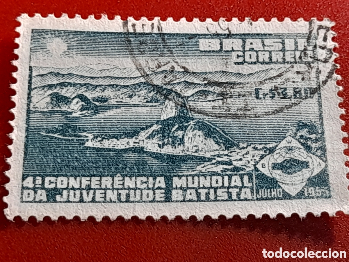 Sellos: Sello Brasil mtdo/udo 1953. 4a conferencia juventud batista. Naturaleza. Religi&oacute;n. Isla. Monta&ntilde;as. C