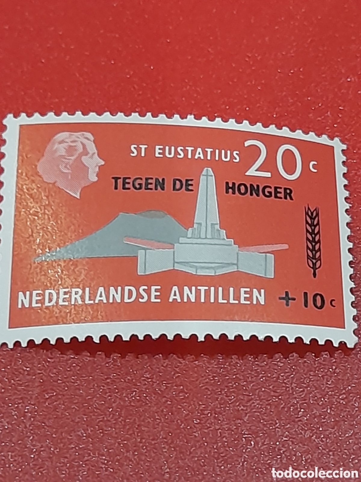 Sellos: Sello Antillas Holandesas nuevo 1963. Lucha mundial contra hambre. FAO. Volc&aacute;n. Monumento. Turismo.
