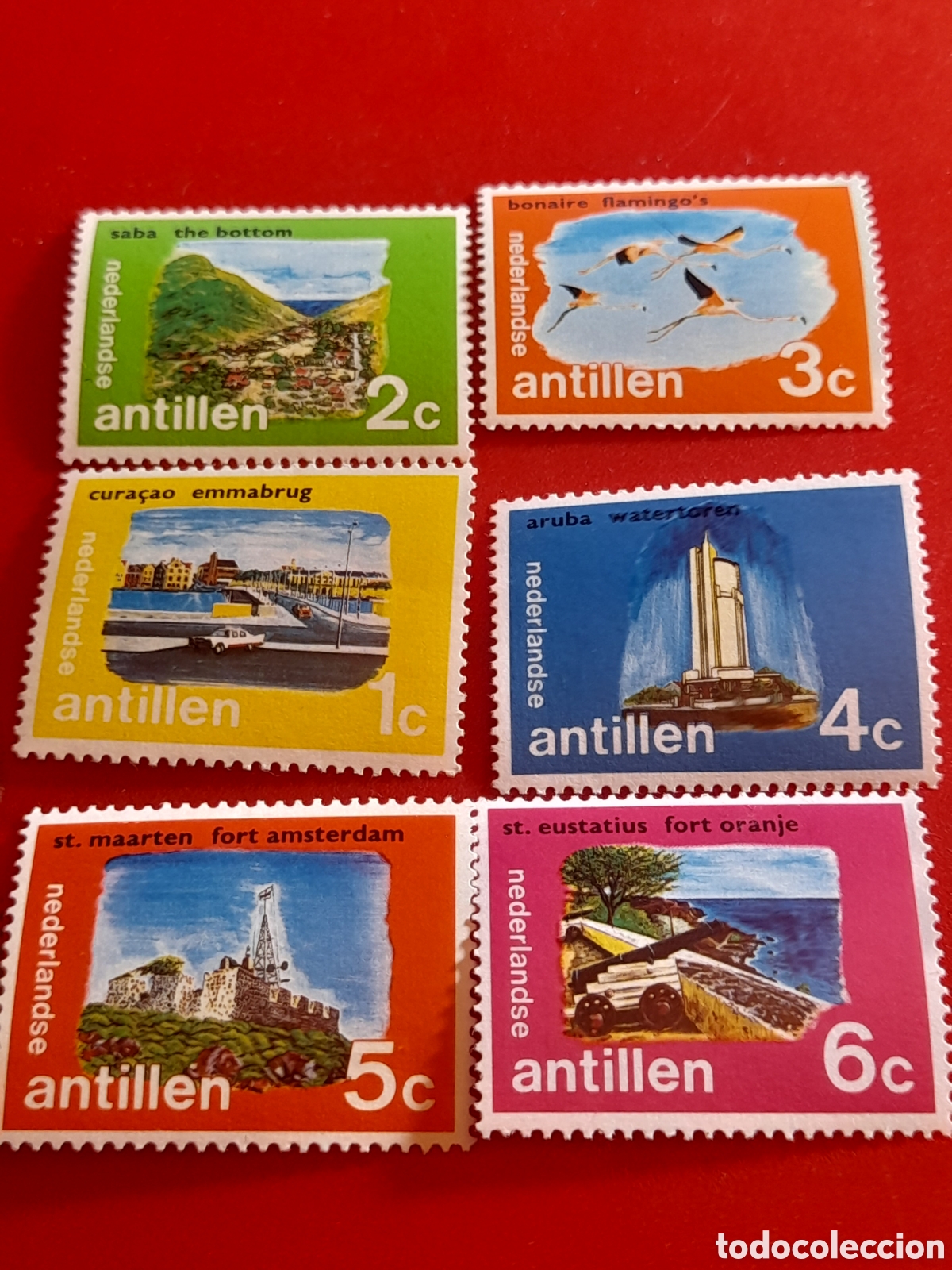 Sellos: Sello Antillas Holandesas nuevo 1972. Turismo. Faros. Barco. Fortaleza. Militar. Aves. Fauna. Natura