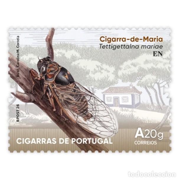 Sellos: Portugal ++ & Insectos, Cigarras de Portugal, Cigarra-de-Maria, Tettigettalna mariae, 2026 (31128)