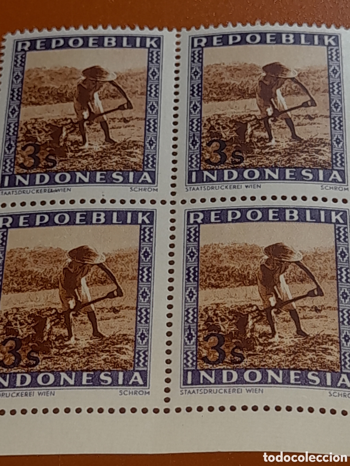 Sellos: Sello (1/24v) Indonesia nuevo 1947-1948. Inscripcion Repoeblik. Agricultura. Campo. Cosecha. Natiral