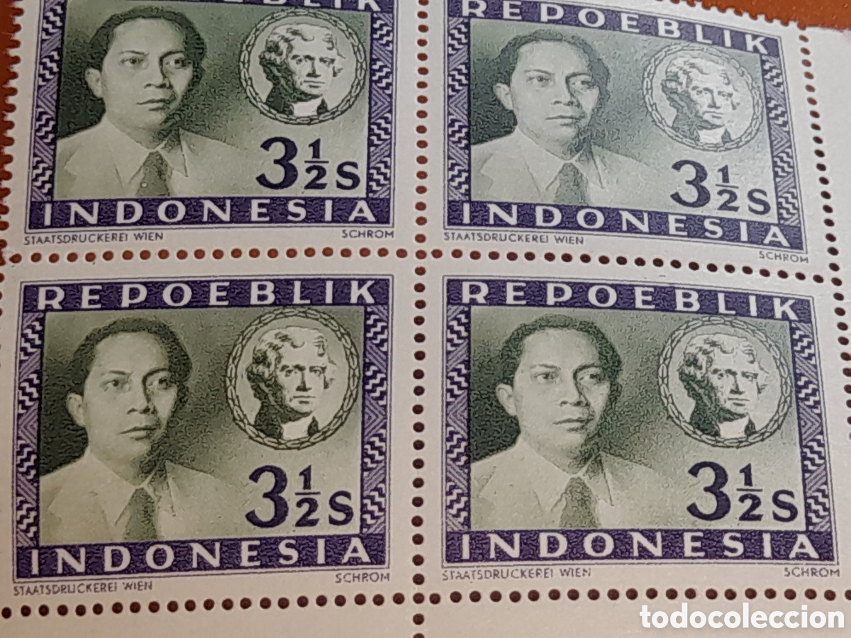 Sellos: Sello (1/24v) Indonesia nuevo 1947-1948. Inscripcion Repoeblik. Jefes estado. T. Jefferson. L&iacute;der.
