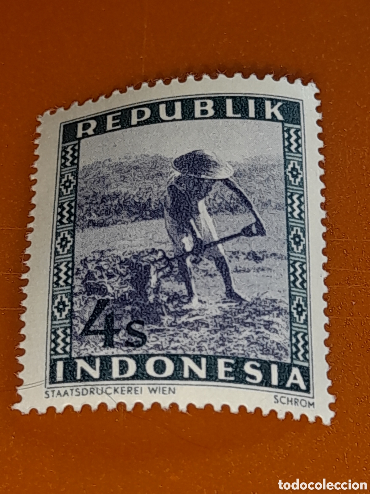 Sellos: Sello (1/24v) Indonesia nuevo 1948-1949. Rep&uacute;blik. Campesino. Agricultura. Campo. Tranajo. Naturalez