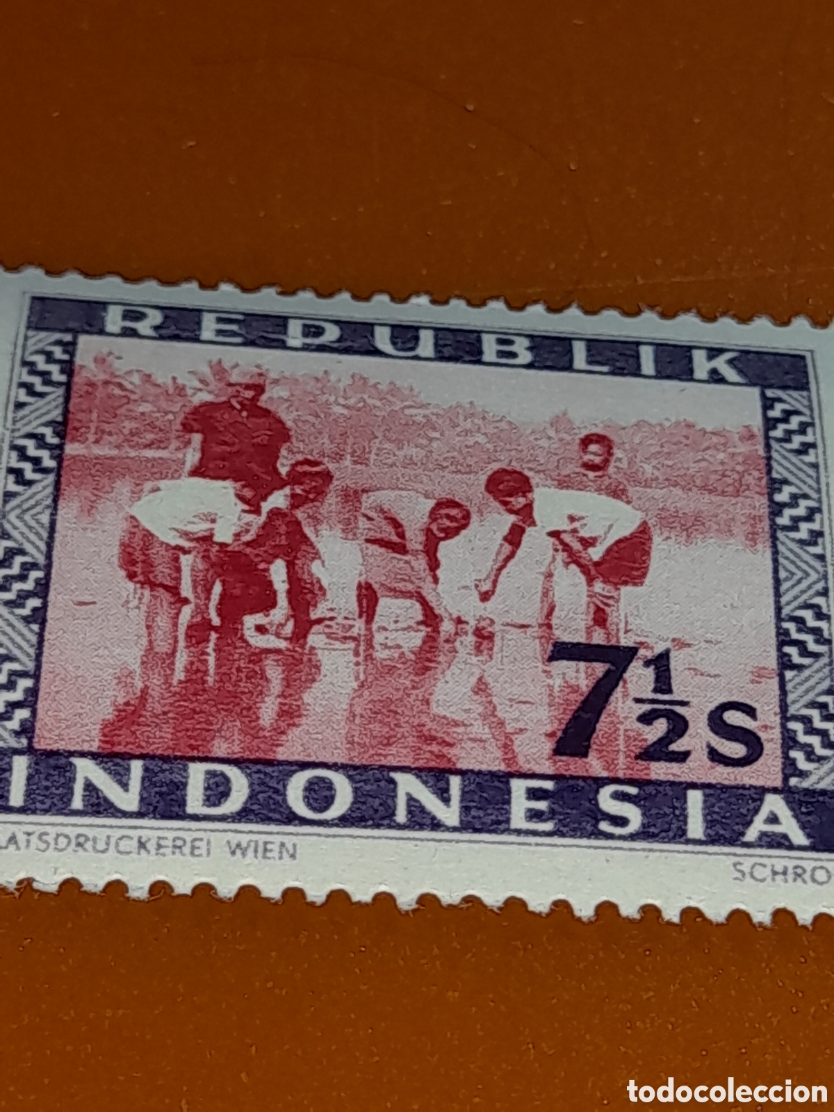 Sellos: Sello (1/24v) Indonesia nuevo 1948-1949. Rep&uacute;blik. Plantacion arroz. Campesino. Agricultura. Campo.