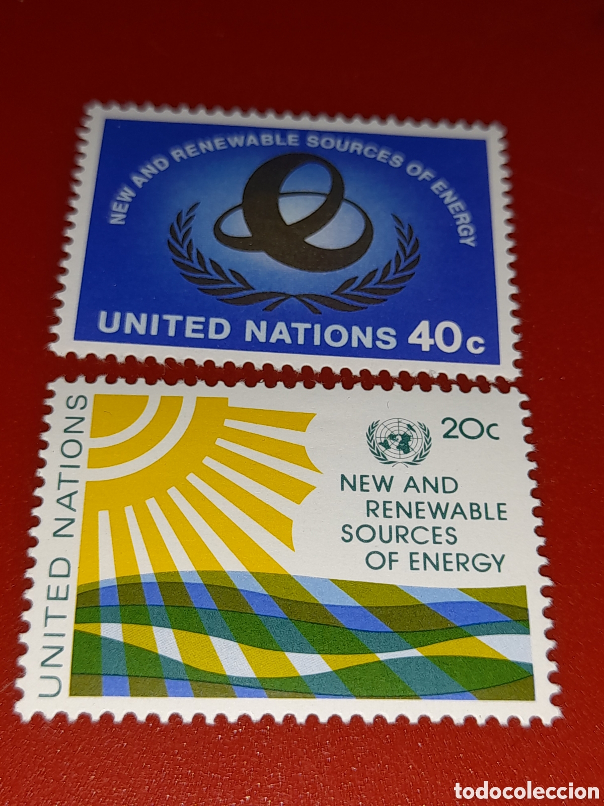 Sellos: Sello N. Unidas, N. York nuevo 1981. Nuevas fuentes energ&iacute;a. Sol. Naturaleza. Mar