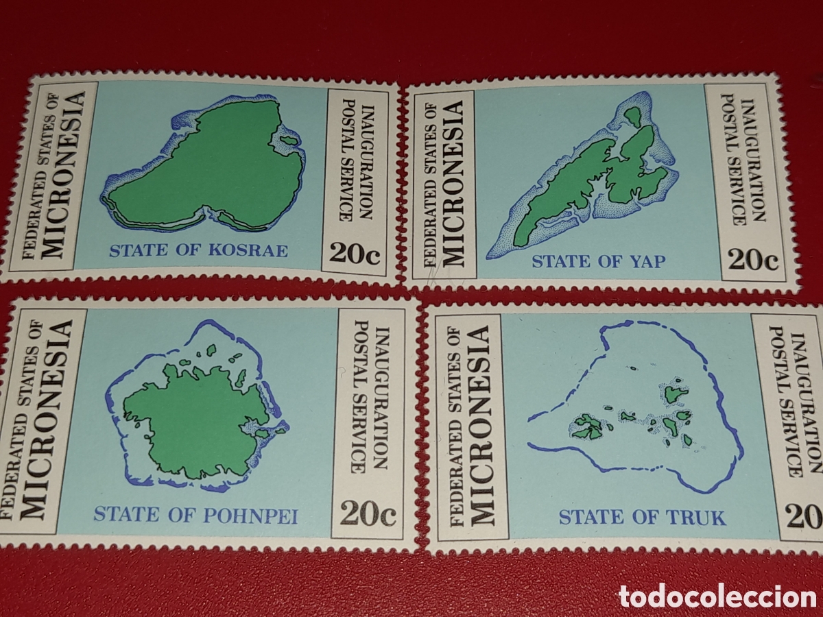 Sellos: Sello Micronesia nuevo 1984. Independencia postal. Islas. Mapa. Cartograf&iacute;a. Geograf&iacute;a. Naturaleza.