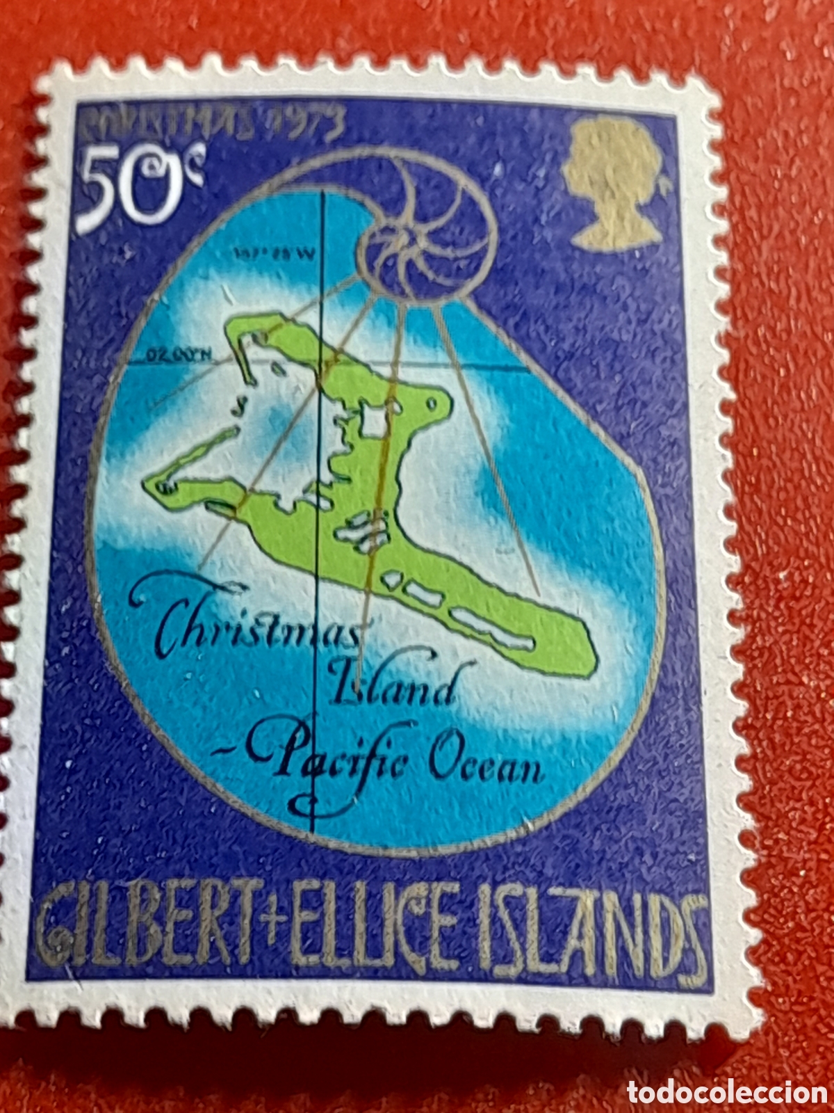 Sellos: Sello (1/4v) Gilbert Ellice nuevo 1973. Navidad. Celebraciones. Isla. Geograf&iacute;a. Cartograf&iacute;a.