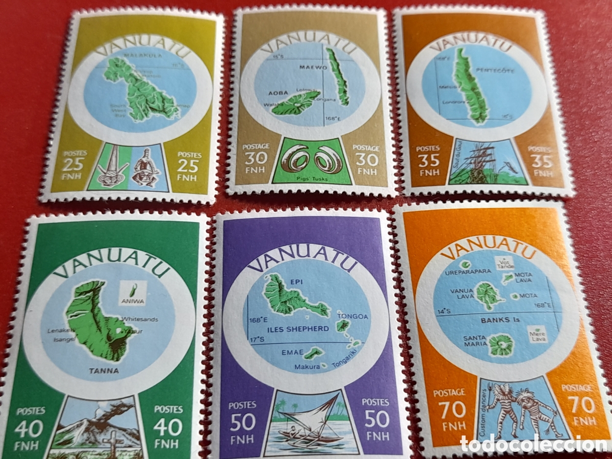 Sellos: Sello (6/13v) Vanuatu nuevo 1980. Islas. Cartograf&iacute;a. Geograf&iacute;a. Naturaleza. Cambio nombre pa&iacute;s.