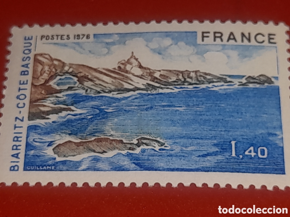 Sellos: Sello Francia nuevo 1976. Biarritz. Geograf&iacute;a. Vista. Costa. Naturaleza. Paisajes. Rocas. Turismo.
