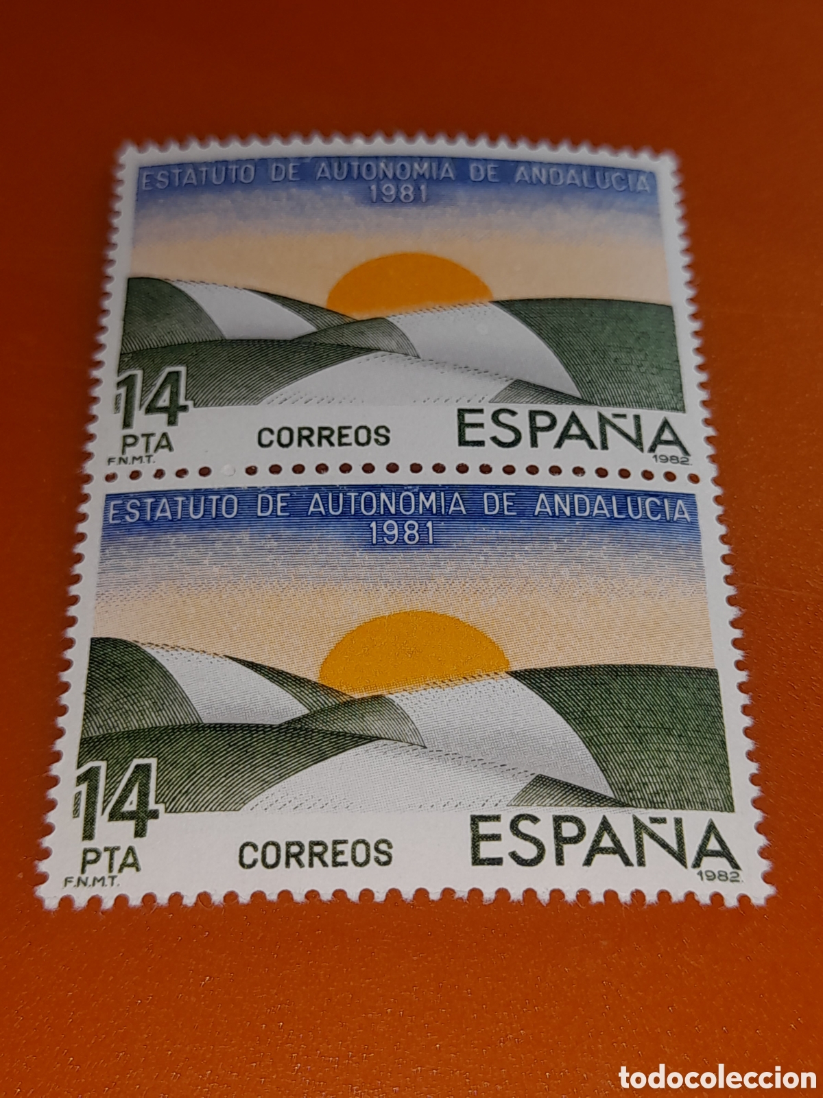 Sellos: Sello Espa&ntilde;a nuevo 1983. Estatuto autonom&iacute;a Andalucia. Campo. Sol. Naturaleza. Carretera.