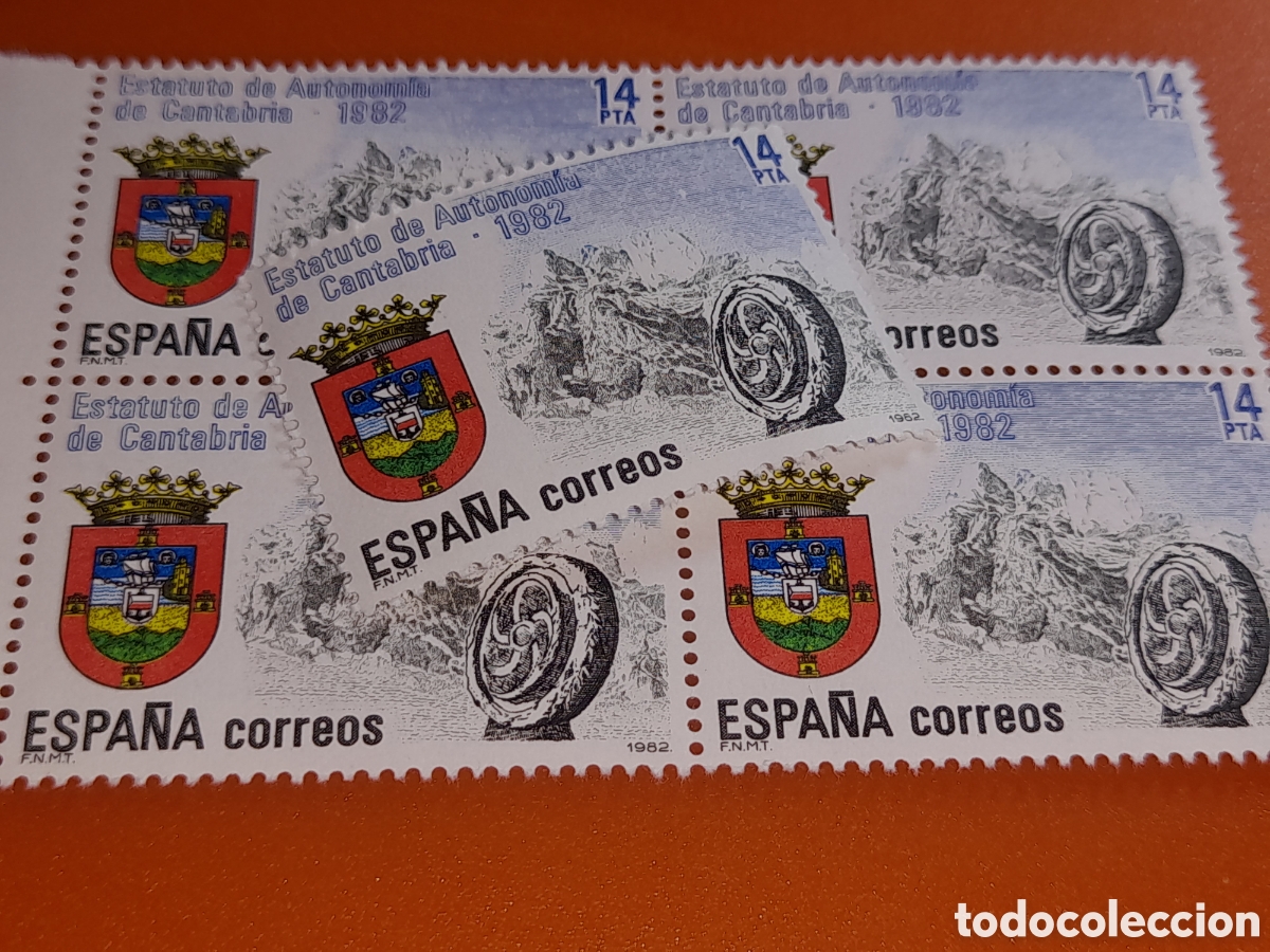 Sellos: Sello Espa&ntilde;a nuevo 1983. Estatuto autonom&iacute;a Cantabria. Monta&ntilde;a. Naturaleza. Piedra. Escudo armas