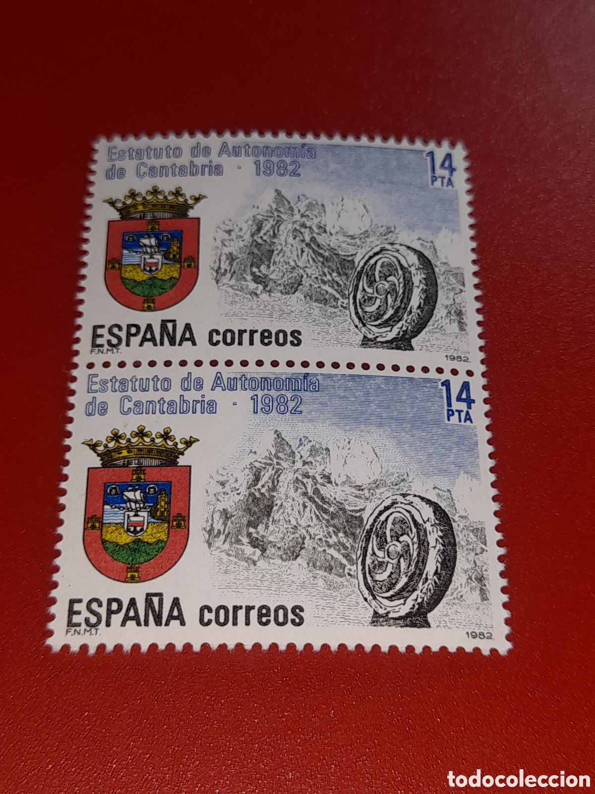Sellos: Sello Espa&ntilde;a nuevo 1983. Estatuto autonom&iacute;a Cantabria. Monta&ntilde;a. Naturaleza. Piedra. Escudo armas