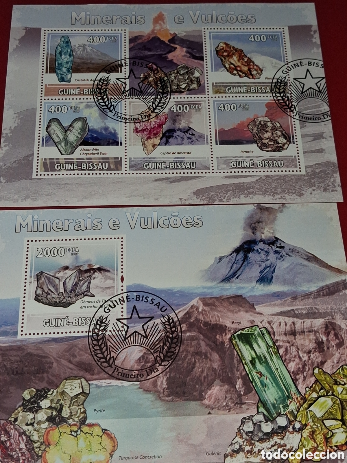 Sellos: HB Guinea Bissau mtdo 2009. Minerales. Naturaleza. Geolog&iacute;a. Rocas. Volcanes. Monta&ntilde;as. Cuarzo. Tita