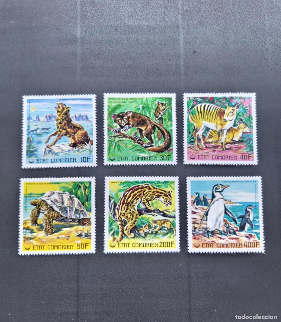 Sellos: Comoras 1977 Mi. 332-337 animales amenazados tortuga l&eacute;mur ping&uuml;ino