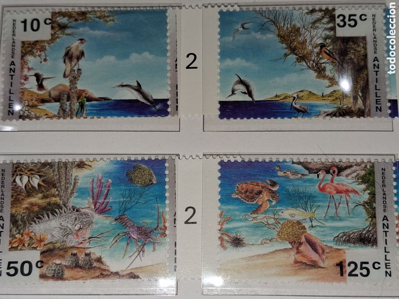 Sellos: Sello Antillas Holandesas nuevo 1994. Exp Filt Inter. Philakorea,94. Fauna. Naturaleza. Delf&iacute;n. Aves