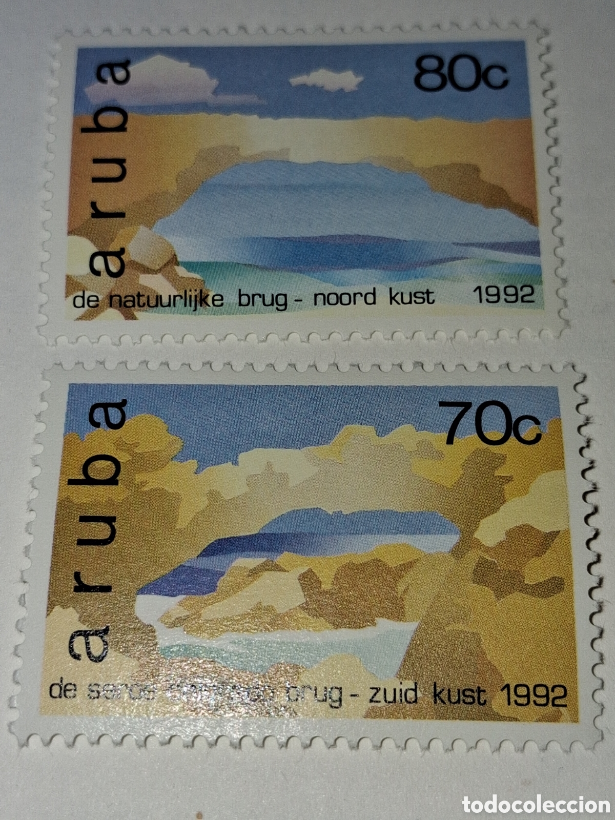 Sellos: Sello Aruba nuevo 1992. Puentes Natiraleza. Naturaleza. Rocas. Costa.