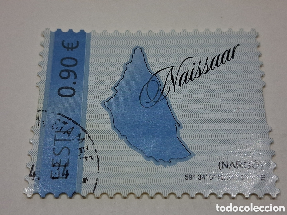 Sellos: Sello, adhesivo Estonia mtdo/redo 2023. Isla Naissaar. Mapa. Cartograf&iacute;a. Costa. Geograf&iacute;a. Naturale