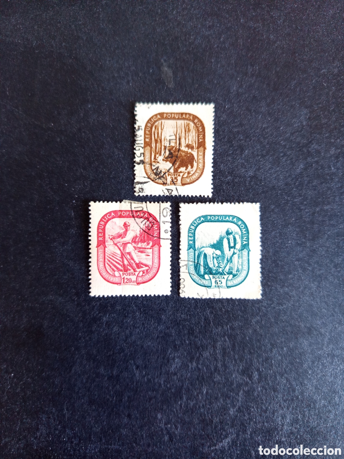 Sellos: Ruman&iacute;a, 1955. Mes del monte y la selva. Yv 1370/2. Serie completa. Pedido m&iacute;nimo 3 &euro;. Ver fotos.