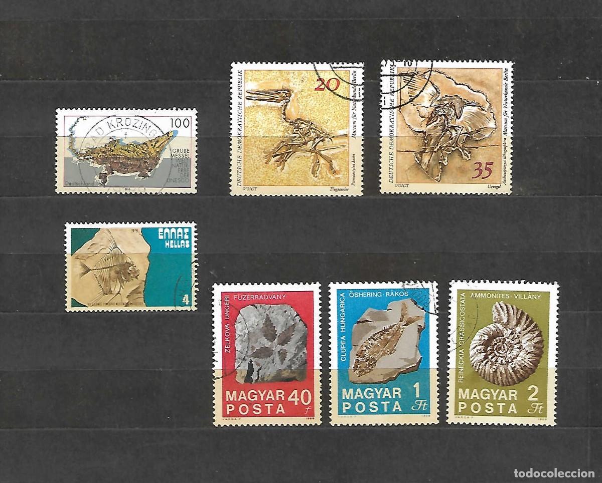 Sellos: Sellos :Lote de 7 sellos de f&oacute;siles de todo el Mundo