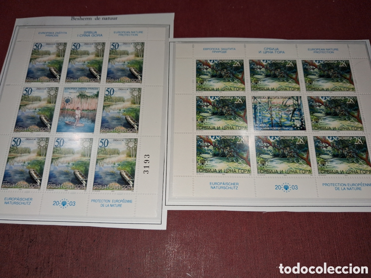 Sellos: HB (2) Serbia - Montenegro nuevo 2003. Protecci&oacute;n naturaleza. Pesca. Barco. Lagos,. &Aacute;rbol. Flora. Bo